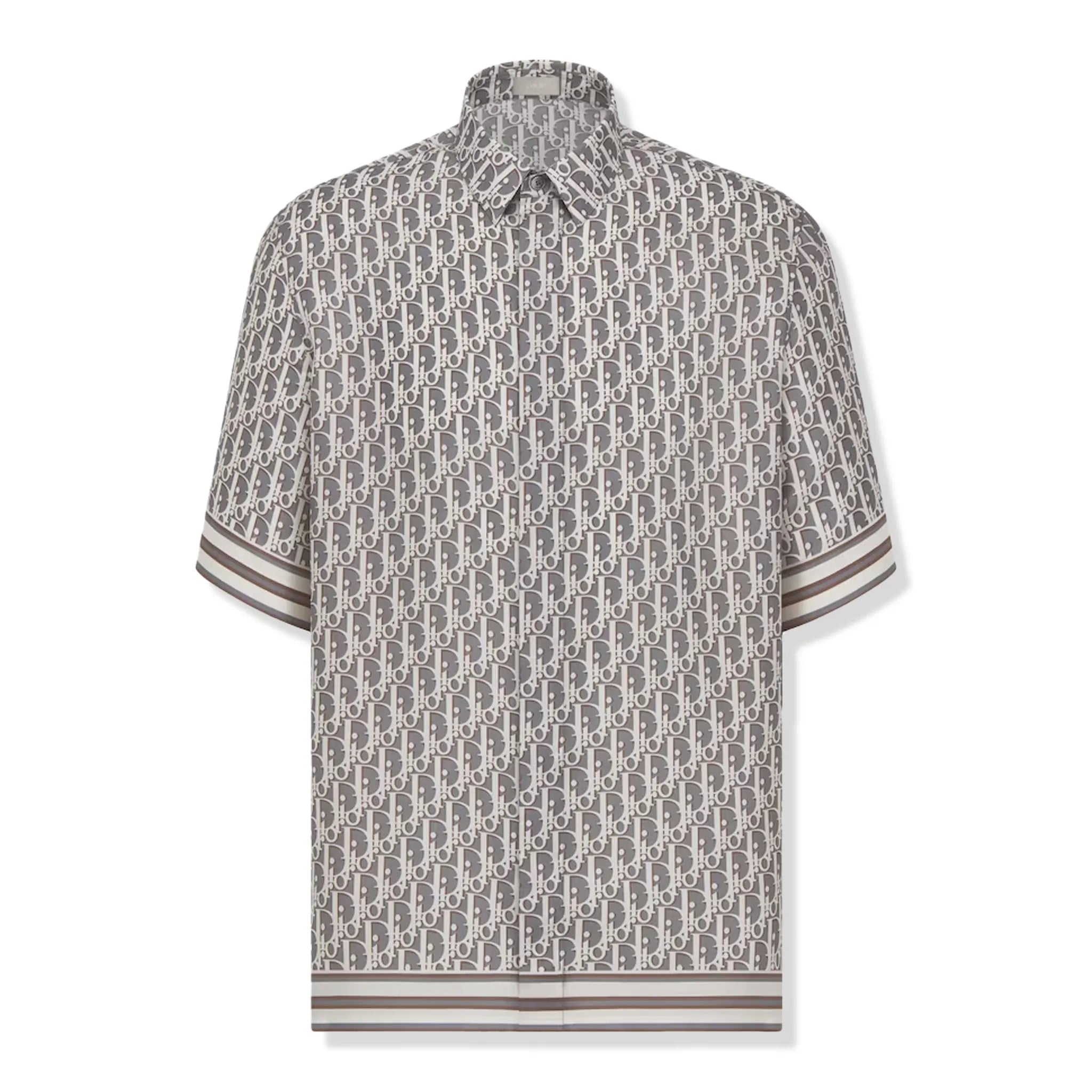 Front view of Dior Oblique Short Sleeved Grey Silk Twill Shirt 193C545A4751_C881